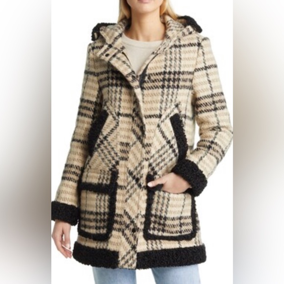 SAM EDELMAN Plaid Hooded Duffle Coat NWOT - Picture 1 of 10